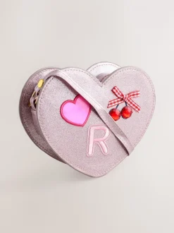 Pale Pink/ Metallic - Gem Heart Initial Bag