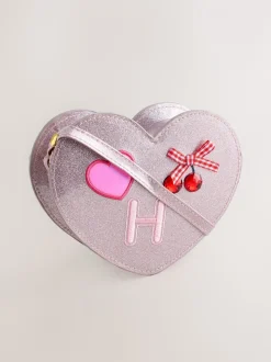 Pale Pink/ Metallic - Gem Heart Initial Bag