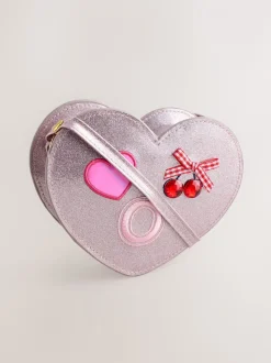 Pale Pink/ Metallic - Gem Heart Initial Bag
