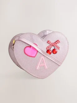 Pale Pink/ Metallic - Gem Heart Initial Bag