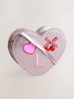 Pale Pink/ Metallic - Gem Heart Initial Bag