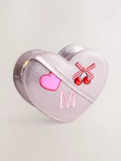 Pale Pink/ Metallic - Gem Heart Initial Bag