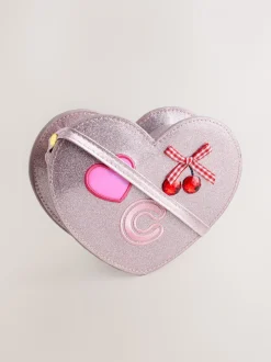 Pale Pink/ Metallic - Gem Heart Initial Bag