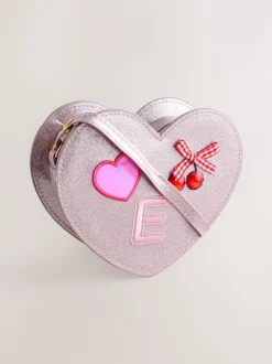 Pale Pink/ Metallic - Gem Heart Initial Bag