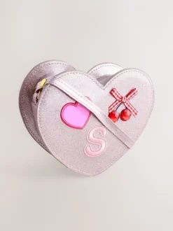 Pale Pink/ Metallic - Gem Heart Initial Bag