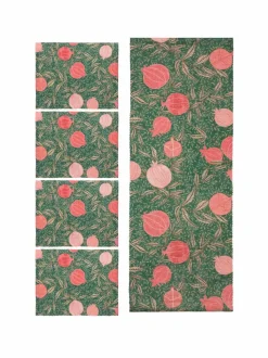 Paoletti - Set van 4 kersttafelplacemats in paarsrood plus grote tafelloper