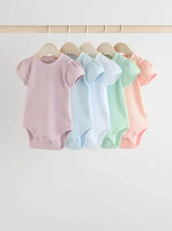 Pastel - 5 Pak Korte mouwen Pointelle Baby Bodysuits