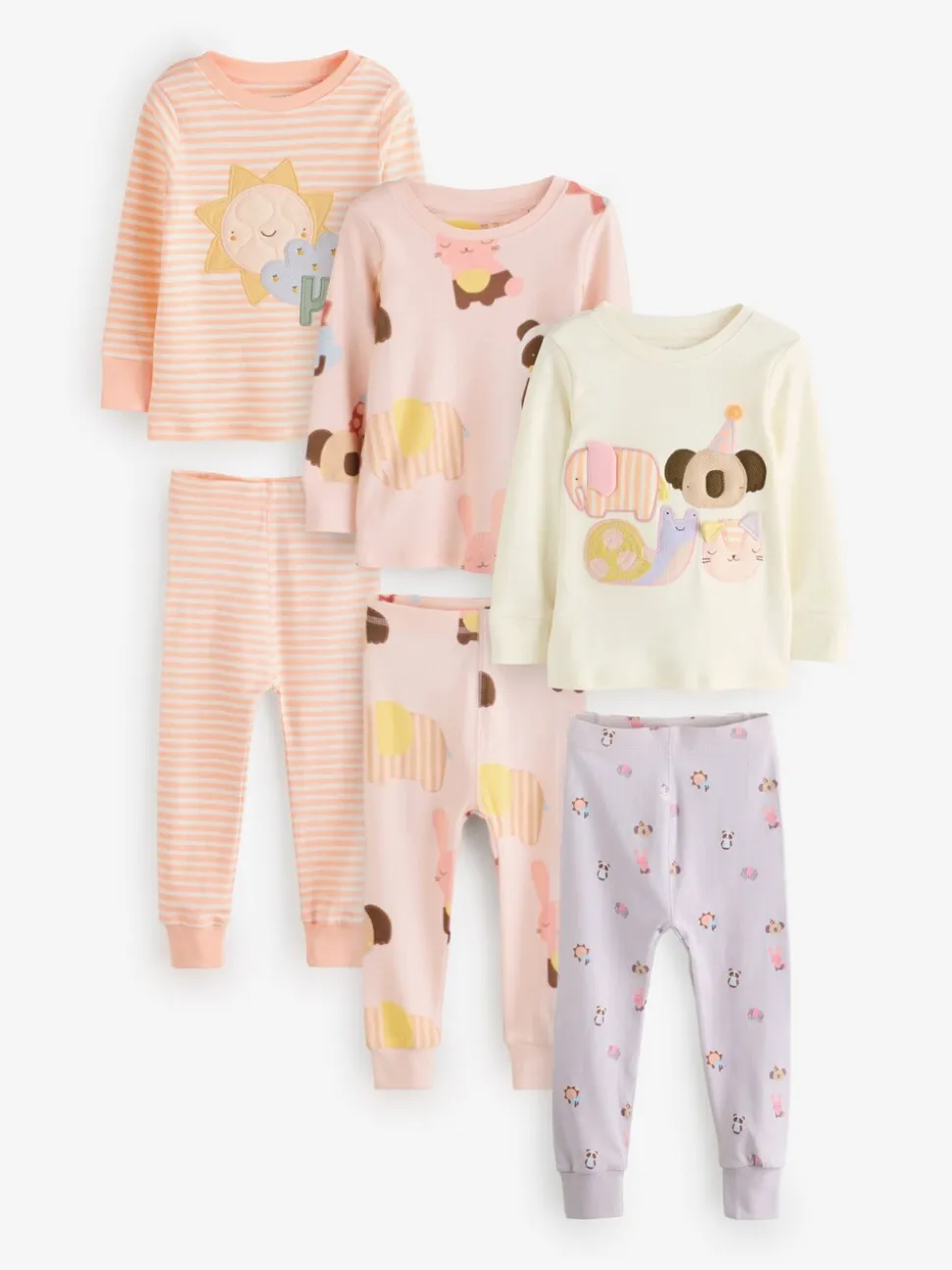 Pastel met tekenfiguurtjesprint - Knus pyjama met lange mouwen 3 Pack (9maanden -12jaar)