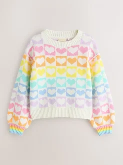 Pastel Rainbow Hearts - Little Bird by Jools Oliver Knitted Colourblock Jumper