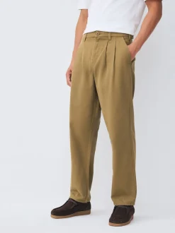Pastelgeel - Authentic Twin Pleated Textured Trousers