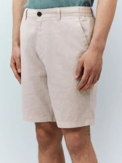 Pastelgeel - Korte chino met elastische taille met hoog linnenpercentage