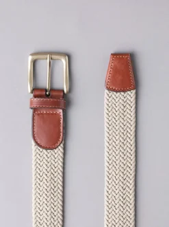 Pastelgeel - Lakeland leren Greythwaite gevochten riem
