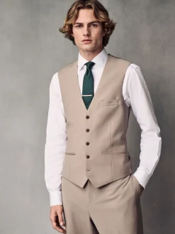 Pastelgeel - Regular Fit Wool Blend Motionflex Waistcoat