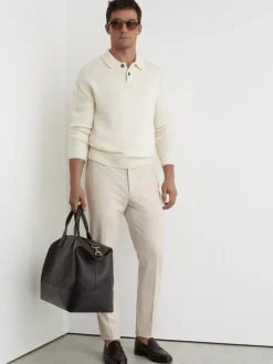 Pastelgeel - Reiss Found stretchy slim fit broeken met trekkoord