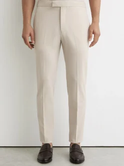 Pastelgeel - Reiss Found stretchy slim fit broeken met trekkoord