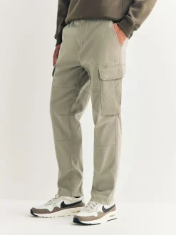 Pastelgeel - Slim Fit - Katoenen cargostretchbroek