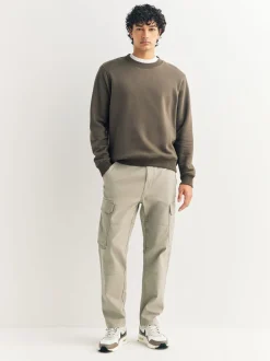 Pastelgeel - Slim Fit - Katoenen cargostretchbroek