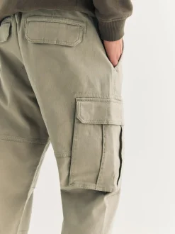 Pastelgeel - Slim Fit - Katoenen cargostretchbroek