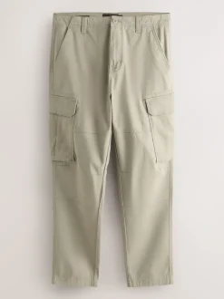Pastelgeel - Slim Fit - Katoenen cargostretchbroek