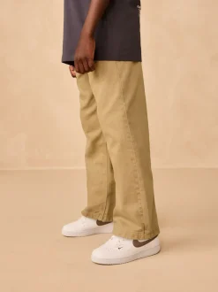 Pastelgeel - Twill jeans met aantrekkoord (3-16jr)