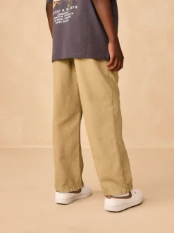 Pastelgeel - Twill jeans met aantrekkoord (3-16jr)