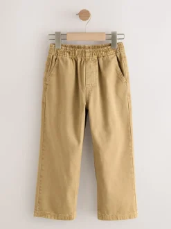 Pastelgeel - Twill jeans met aantrekkoord (3-16jr)