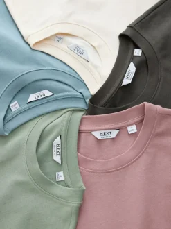 PastelGroen/Blauw/Ecru/leigrijs/Roze - Set van 5 ruimvallende dikke T-shirts