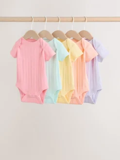 Pastelkleurig - 5 Babyrompertjes met korte mouwen