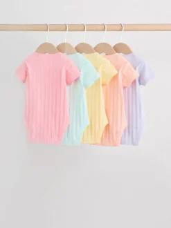 Pastelkleurig - 5 Babyrompertjes met korte mouwen
