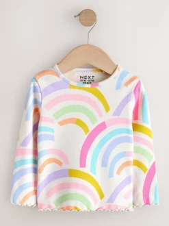 Pastelkleurige regenboogprint - Verpakking van 5 geribde tops met lange mouwen (3mnd-7jr)