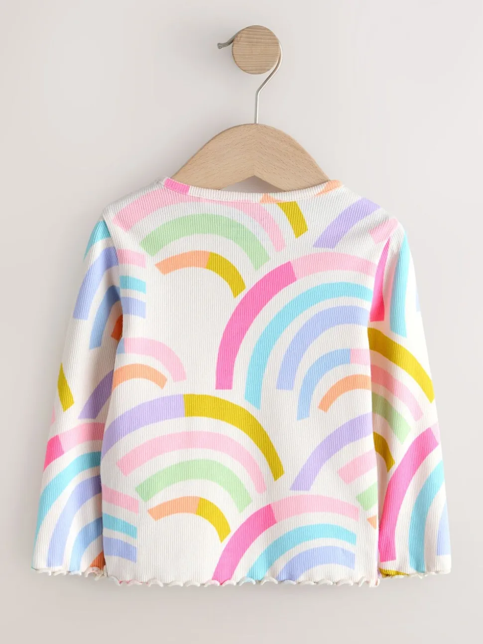Pastelkleurige regenboogprint - Verpakking van 5 geribde tops met lange mouwen (3mnd-7jr)