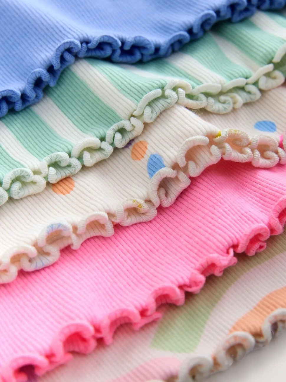 Pastelkleurige regenboogprint - Verpakking van 5 geribde tops met lange mouwen (3mnd-7jr)