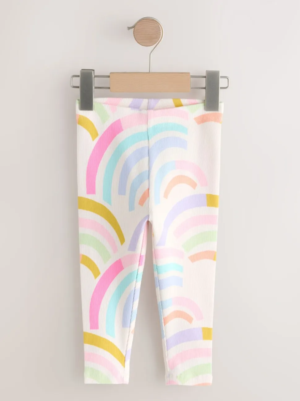 Pastelkleurige regenboogprint - Verpakking van 5 geribbelde Leggings (3mnd -7jr)