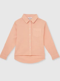 Peach - Reiss Leora Linen Roll-Cuff Shirt