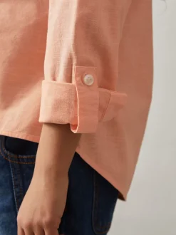 Peach - Reiss Leora Linen Roll-Cuff Shirt