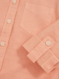 Peach - Reiss Leora Linen Roll-Cuff Shirt