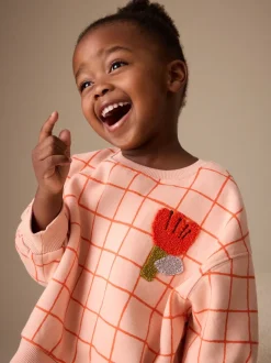 Perzikroze raster - Sweatshirt met ronde hals (3 mnd-7 jr)