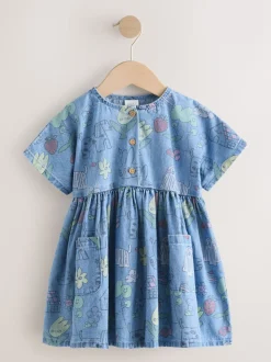 Pet Print Denim - Short Sleeve Dress (3mths-8yrs)