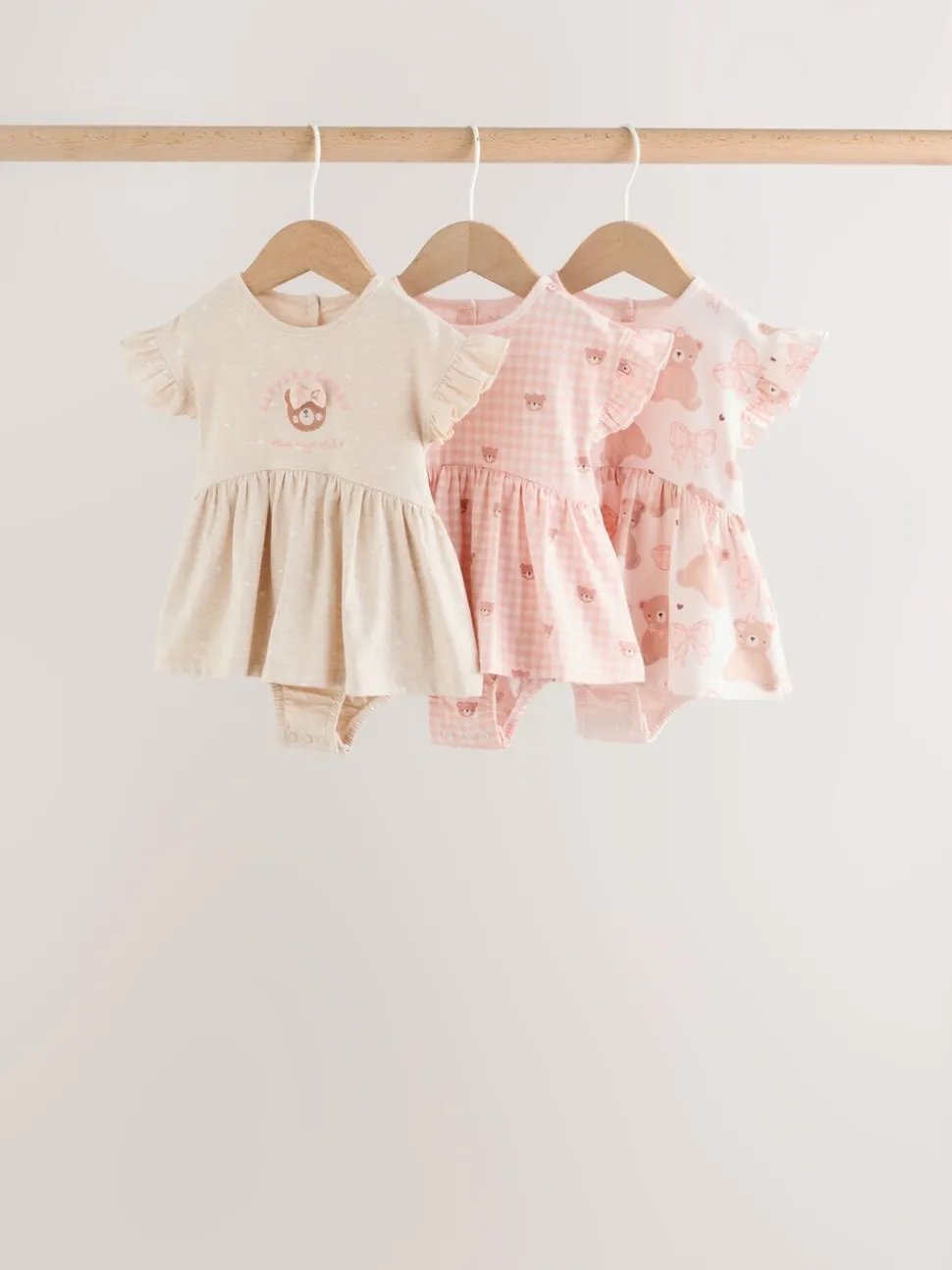 Pink Bear Embroidered - Verpakking van 3 jersey babyrompertjes
