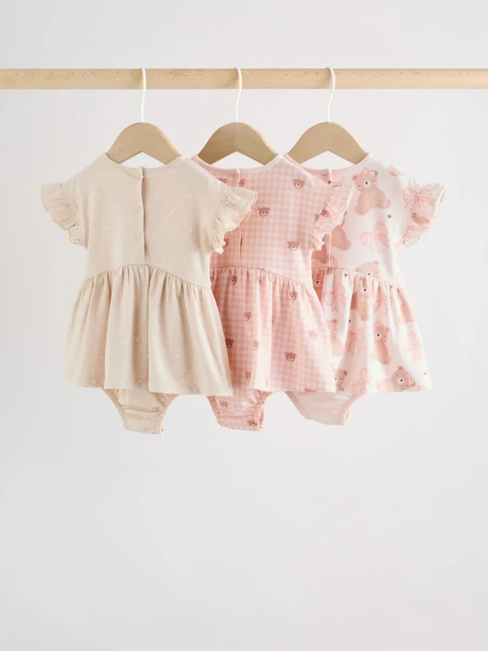 Pink Bear Embroidered - Verpakking van 3 jersey babyrompertjes
