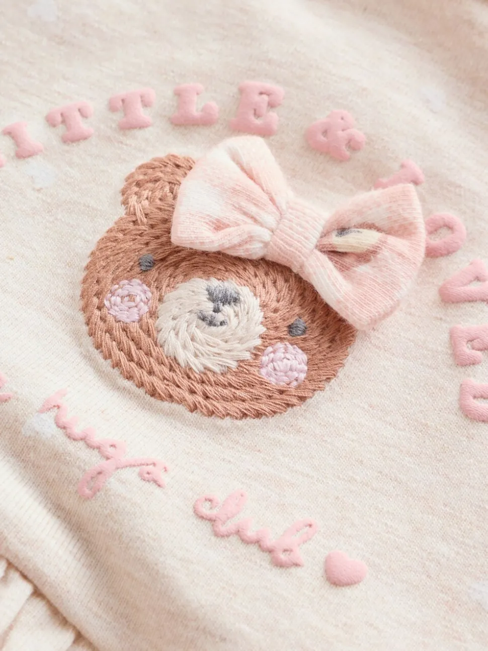 Pink Bear Embroidered - Verpakking van 3 jersey babyrompertjes
