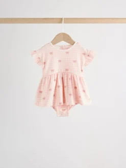 Pink Bear Embroidered - Verpakking van 3 jersey babyrompertjes