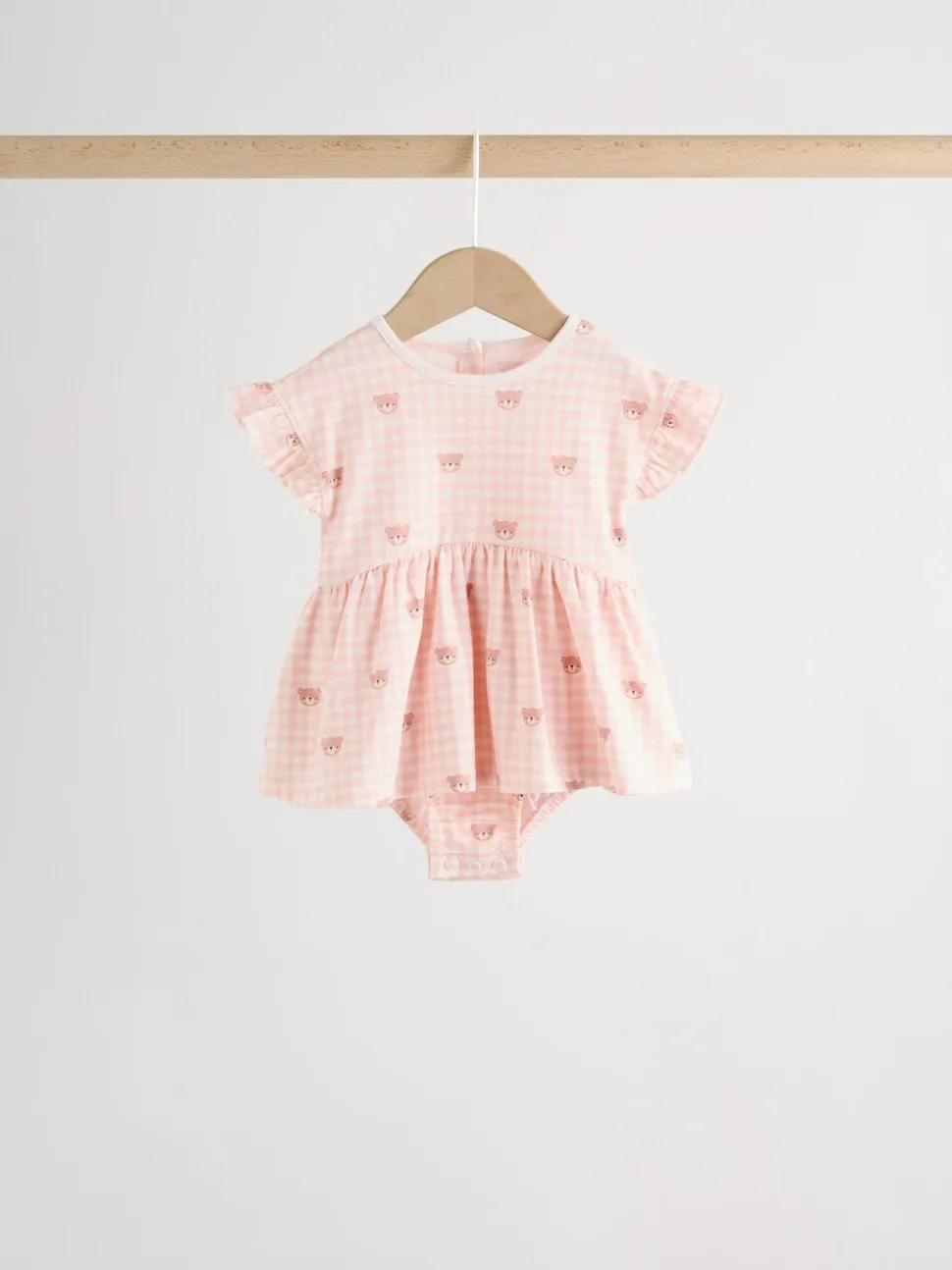 Pink Bear Embroidered - Verpakking van 3 jersey babyrompertjes
