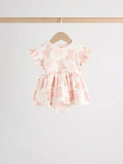 Pink Bear Embroidered - Verpakking van 3 jersey babyrompertjes