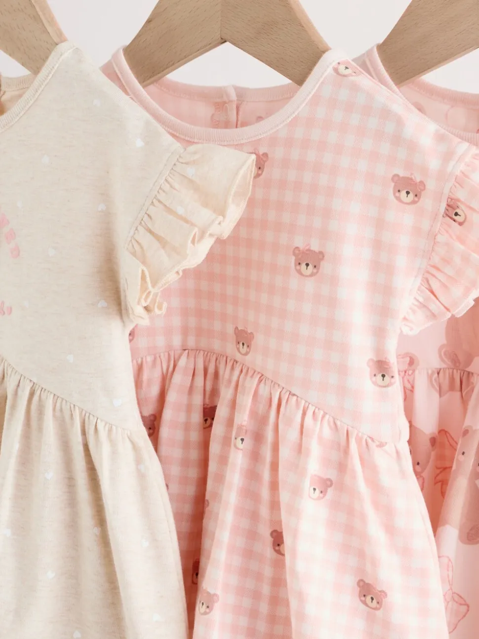 Pink Bear Embroidered - Verpakking van 3 jersey babyrompertjes