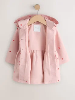Pink Embroidery - Shower Resistant Button Front Coat (3mths-7yrs)