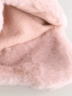 Pink Faux Fur Bear - Baby pilotenmuts (0mnd -2jr)