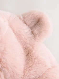 Pink Faux Fur Bear - Baby pilotenmuts (0mnd -2jr)