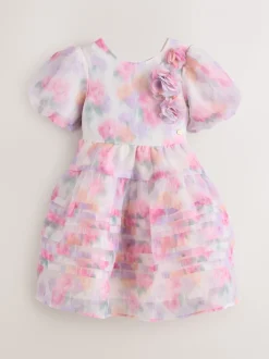 Pink Garden Roses Blurred - Laura Ashley Corsage Organza Pintuck Dress