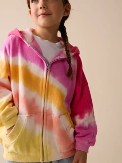 Pink Multi Tie Dye - Hoodie met doorlopende rits (3-16 jr)